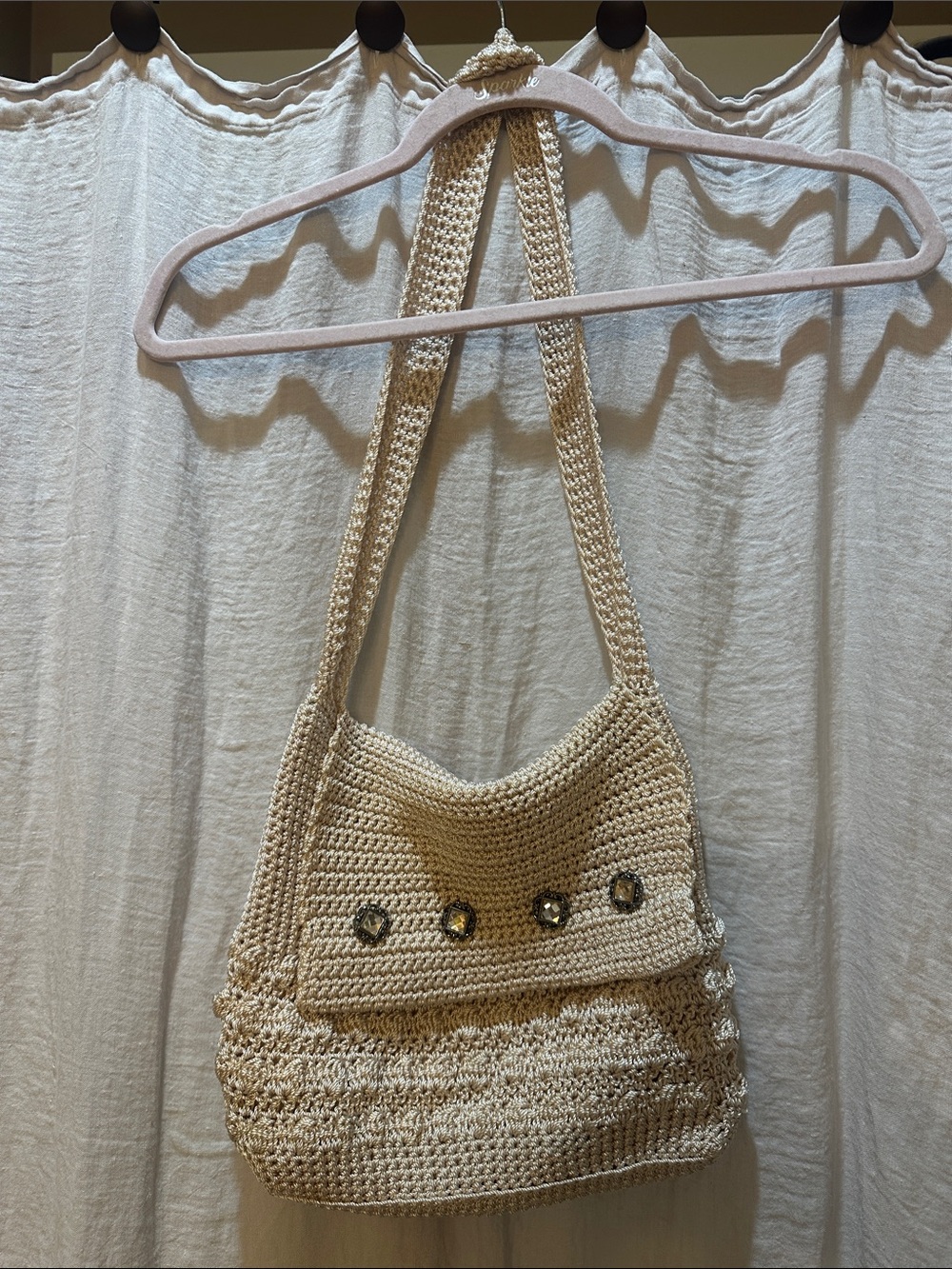 Handwoven Crochet Shoulder Bag in Beige - Brand Unknown